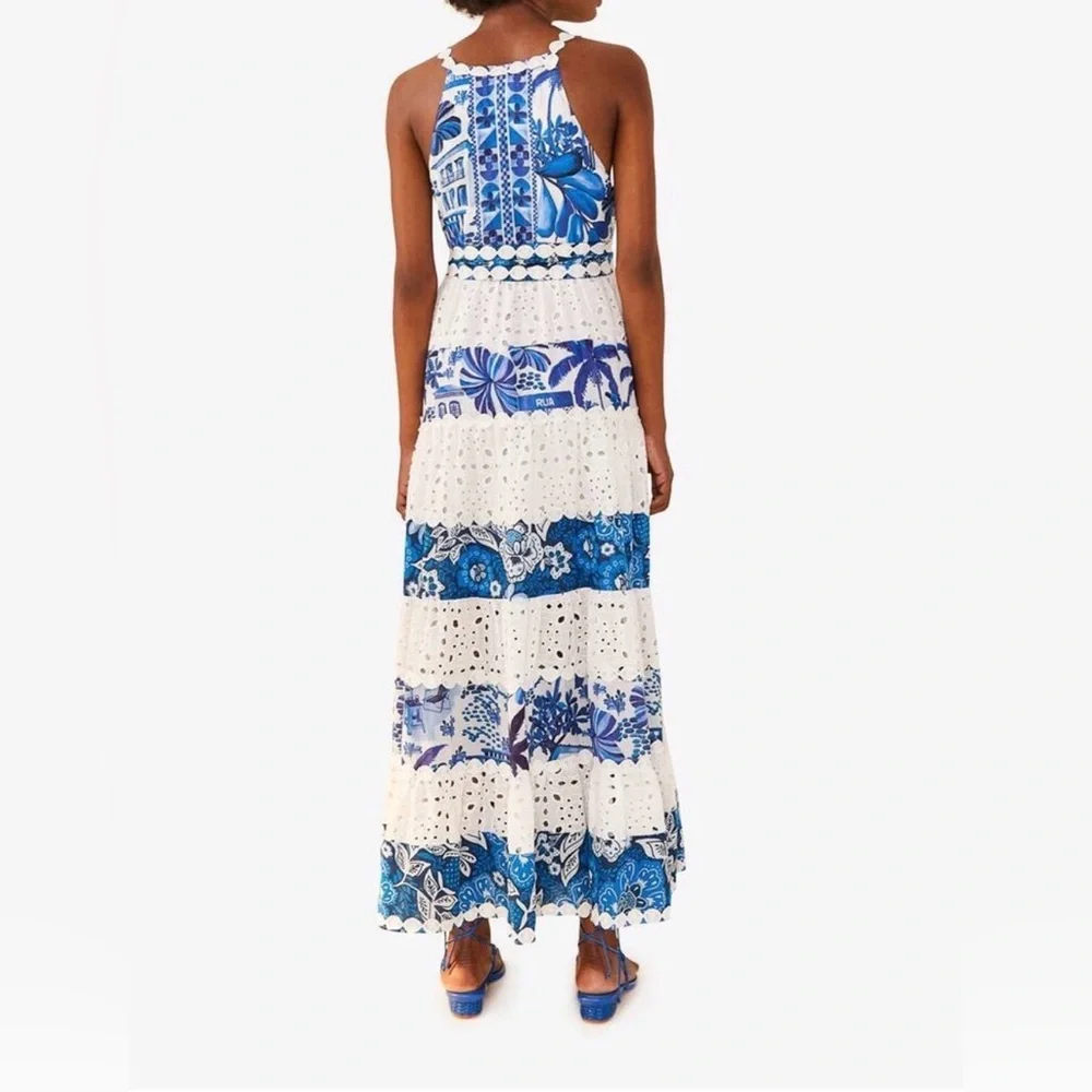 NWT FARM RIO Women’s White and Blue Prints Maxi Dress - XS